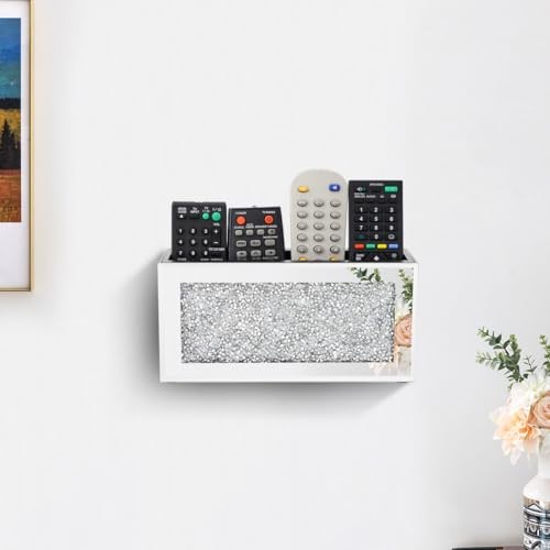 Mirrored Remote Control Holder Wall Mount Crush Diamond Remote Silver