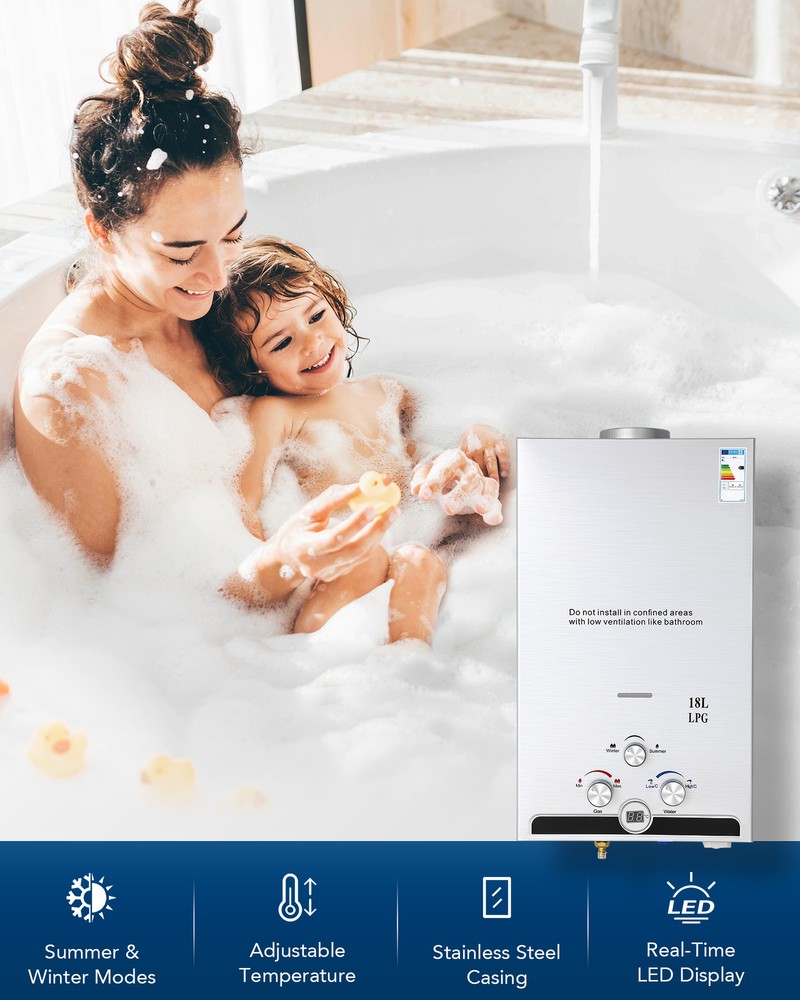 CO-Z 18L Hot Water Heater LPG Propane Gas Instant Tankless Boiler Display -Used