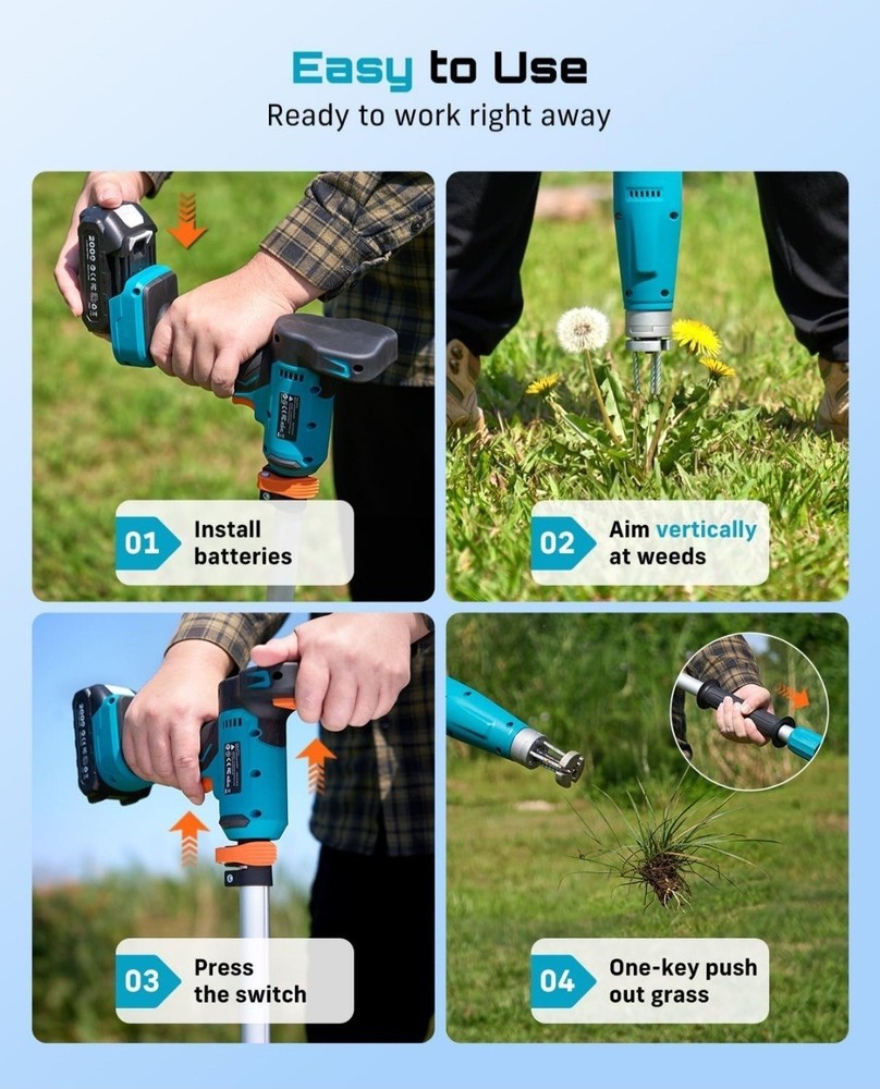 SEESII Stand-Up Weed Puller Tool with 40"-47" Adjustable Handle One Button Eject