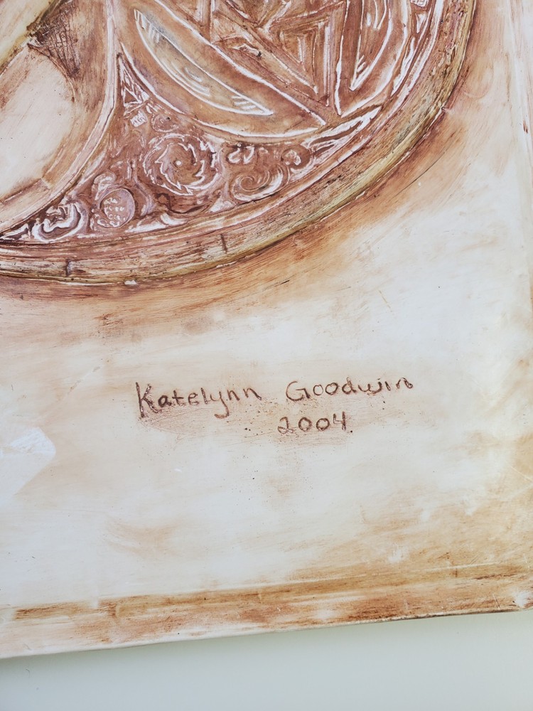 Primitive Axe Carved Chalkware Wall Plaque Signed Vintage