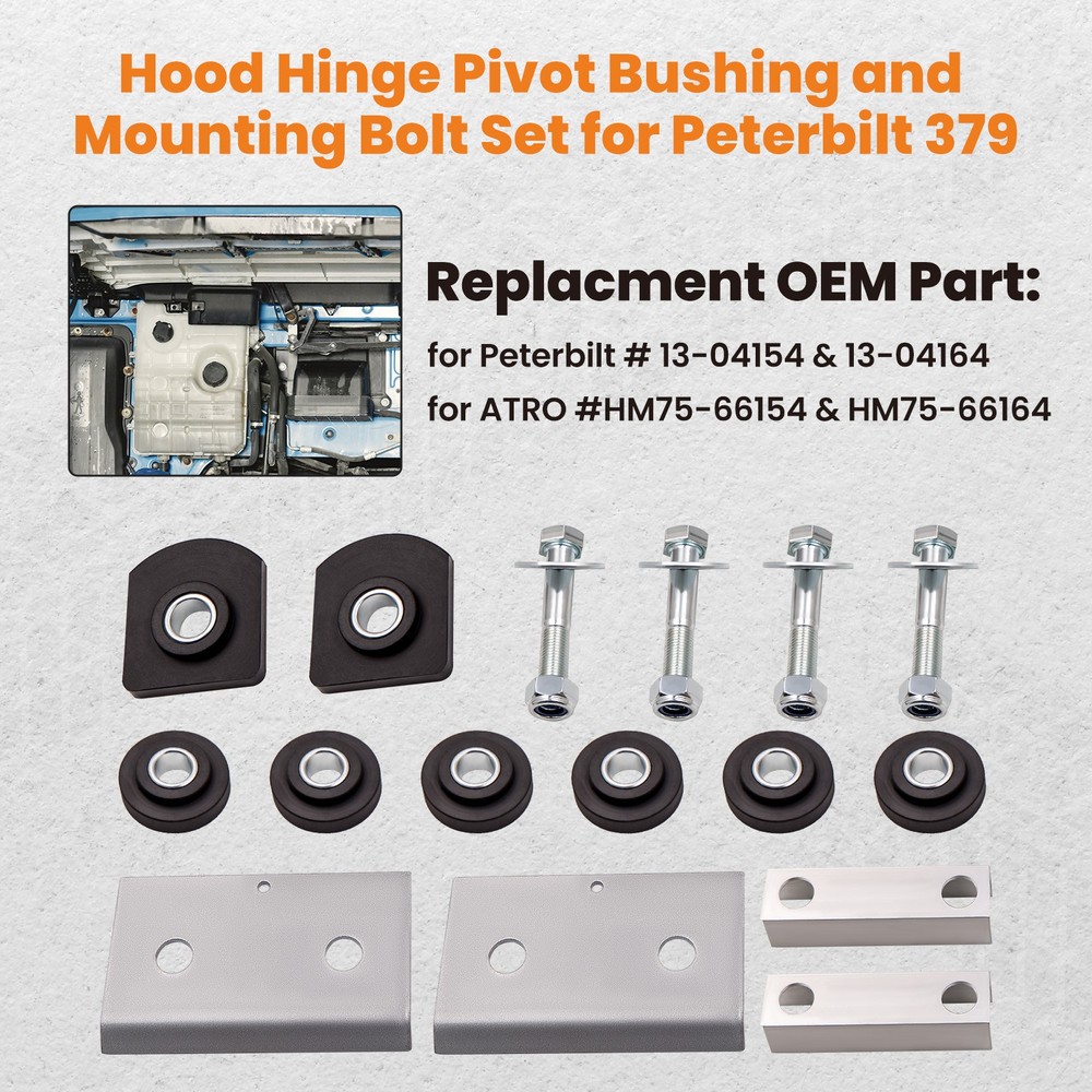 Hood Hinge Pivot Bushing & Mounting Bolt Complete Set For Peterbilt 379