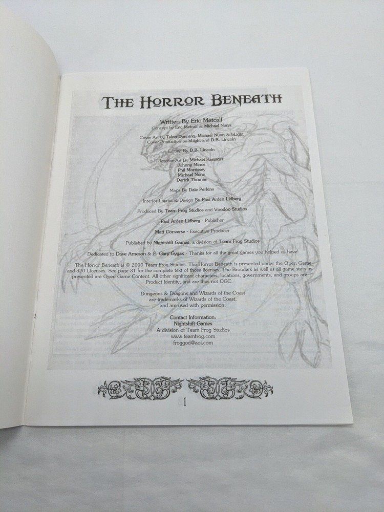 The Horror Beneath RPG D20 System Module Adventure Nightshift Games