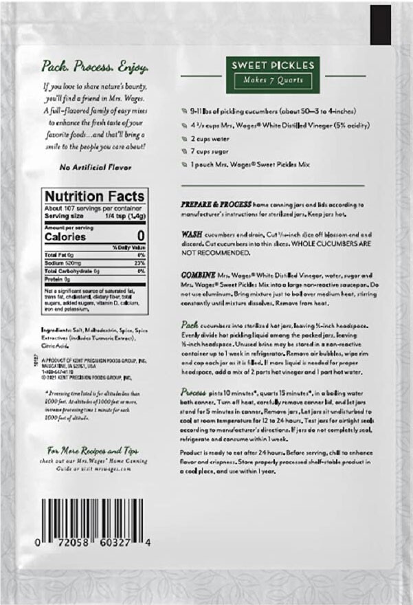 Mrs. Wages Quick Process Sweet Pickle Mix - 5.3 oz