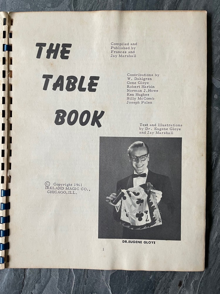 1961 Eugene Gloye Jay Marshall The TABLE BOOK Magic Ireland Co. Sprial Magic 1st