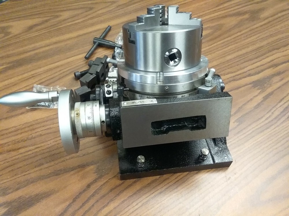 6" TILTING ROTARY TABLE, heavy duty, Centering adapter & 5" chuck #TSK-150-NEW