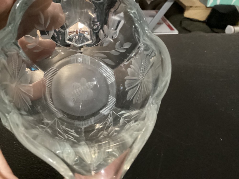 Clear Glass Cream Pitcher w/etched Design