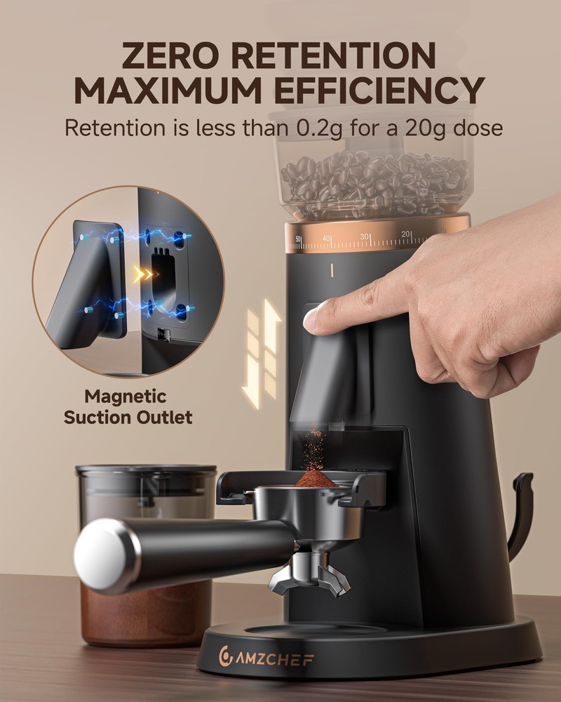 AMZCHEF Single Dose Coffee Grinder – 75 Settings Burr Grinder, 40mm Conical B...