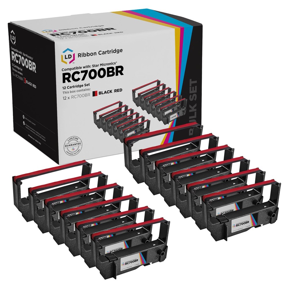 LD Compatible Ribbon Replacements for Star Micronics RC700BR (2-Pack Black, Red)