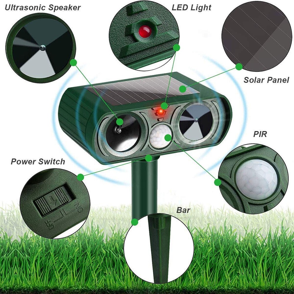 Solar Ultrasonic Bird Repellers Pest Control Scarer Deterrent Fox Motion Sensor