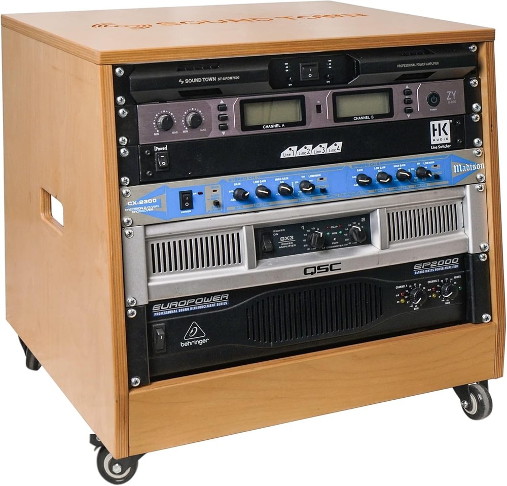Slanted 8U Studio Rack Solid Birch Plywood Golden