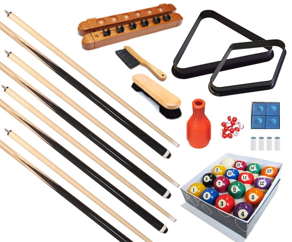 Pool Table - Premium Billiard 32 Pieces Accessory Kit - Pool Cue Sticks Bridg...