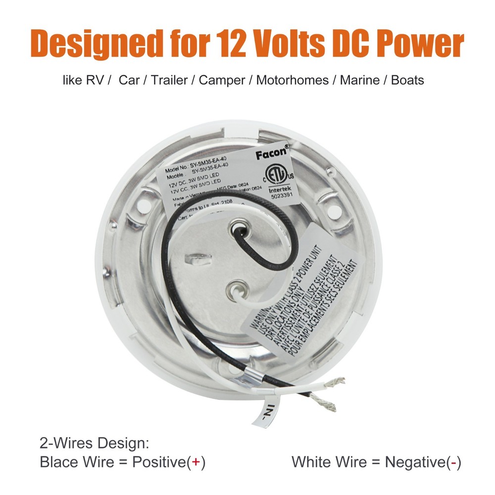 Facon 3.5" LED RV Puck Light - 2Pack 12V Dome Light(No Switch) for Campers Boat
