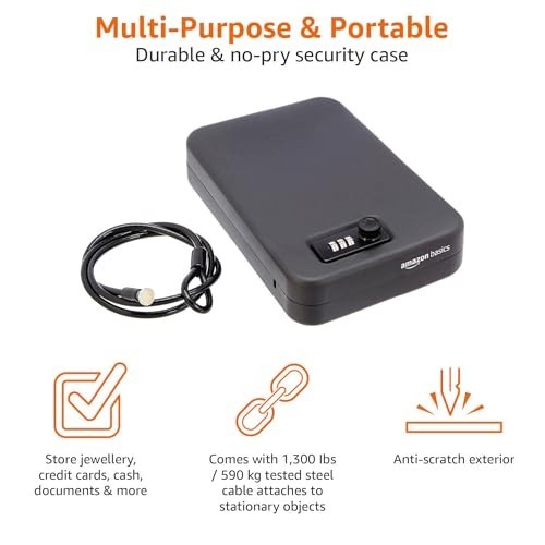 Portable Security Lock Box Safe with Combination Lock for Documents & Valuables