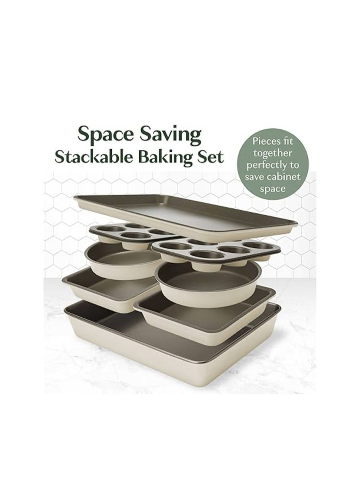 Goodful All-In-One Nonstick Bakeware Set, Stackable and Space 8-Piece, Linen
