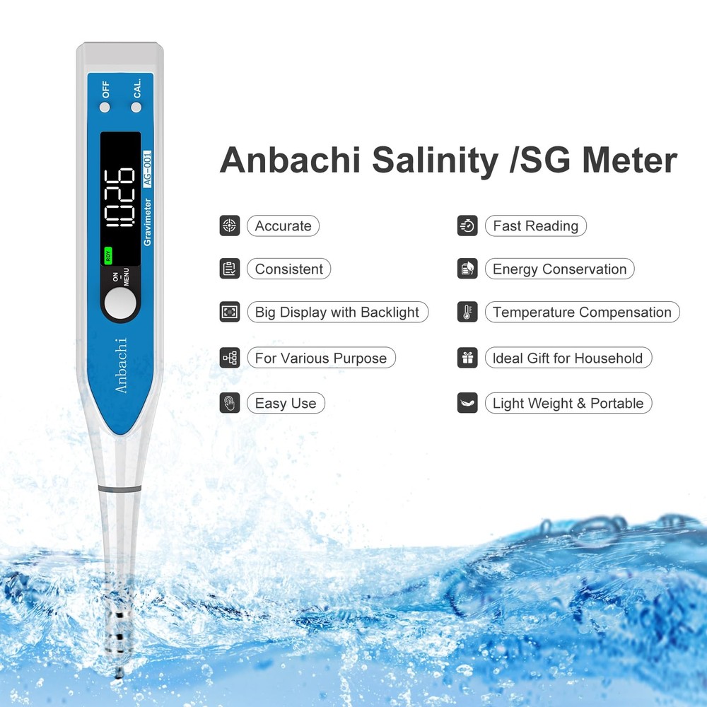 3in1 Salinity Meter for Saltwater Testing Specific Gravity, Temperature,