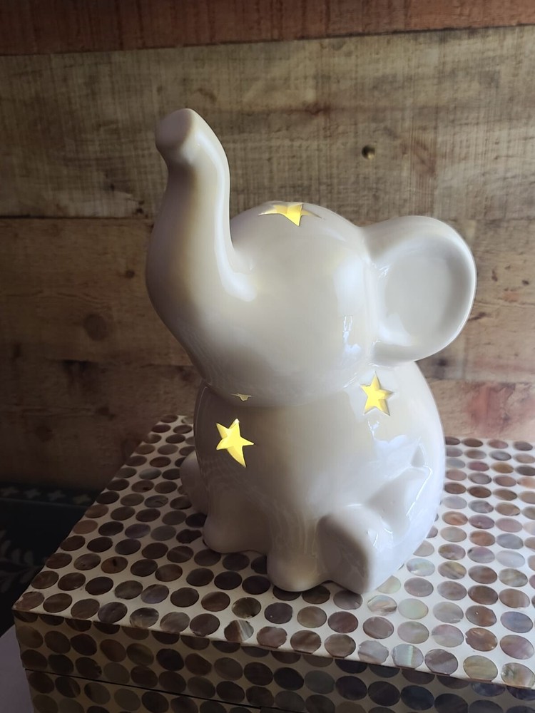 LILA & JACK ELEPHANT NIGHT LIGHT CORDLESS CERAMIC WHITE 10" X 7" 🐘🐘