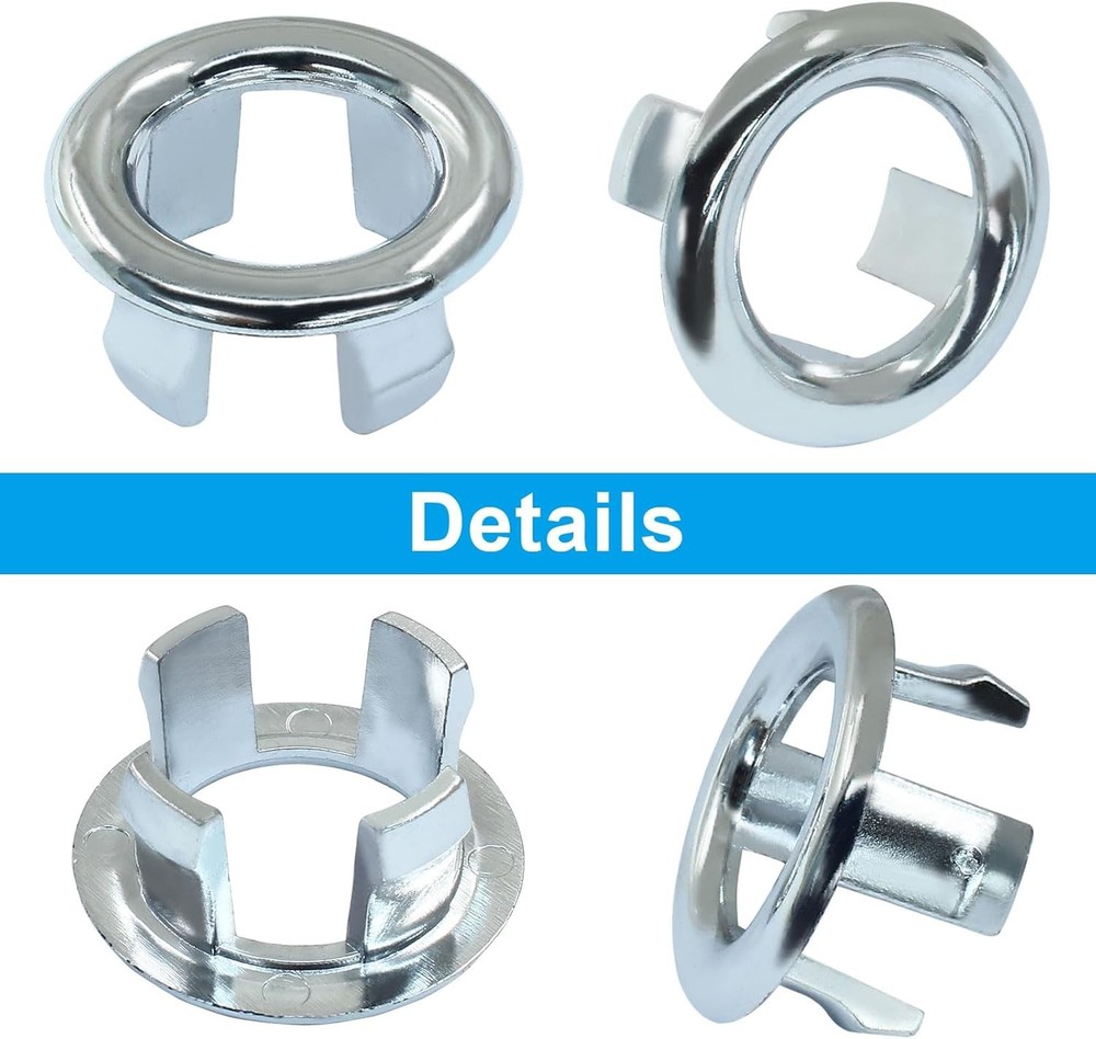 4 Pack Sink Overflow Ring Bathroom, Trim Round Silver