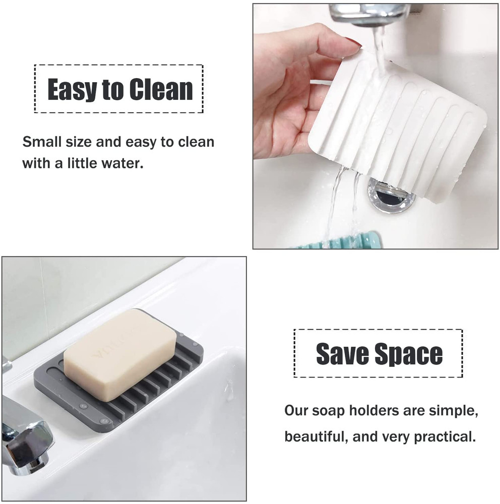 Silicone Self-Draining Soap Dishes, 3-Pack, for Clean & Dry Soap Bars