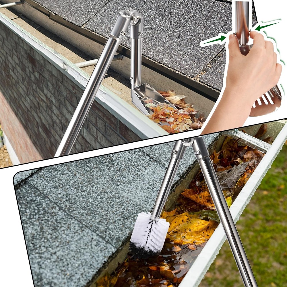 Gutter Cleaning Tools, 6.4FT Gutter Cleaner with Pole & Gutter Brush, Gutter ...