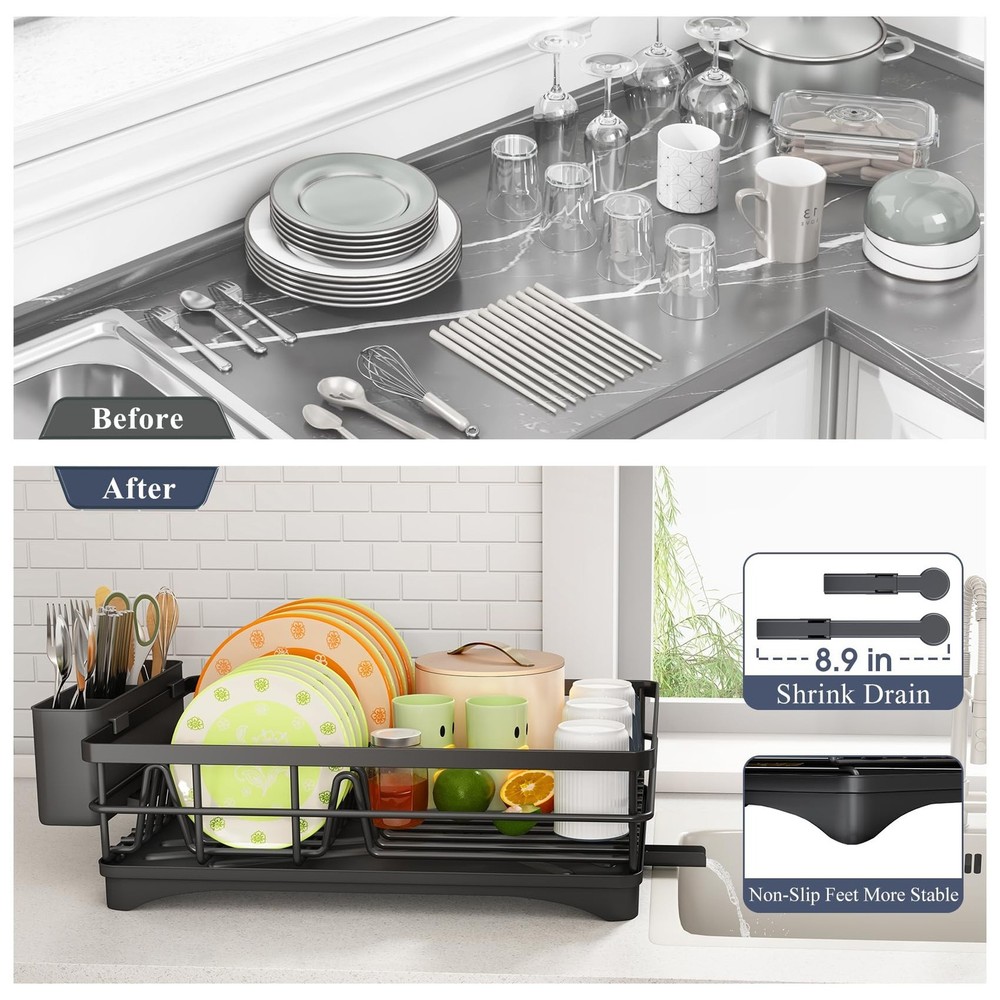 Dish Drying Rack - Rust Resistant Dish Drainer for Kitchen Counter with Drain...