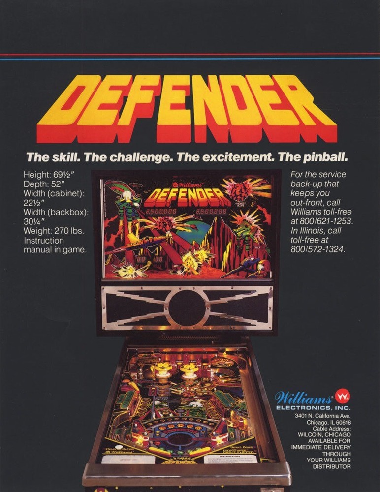 Defender Williams Pinball Flyer / Original Brochure