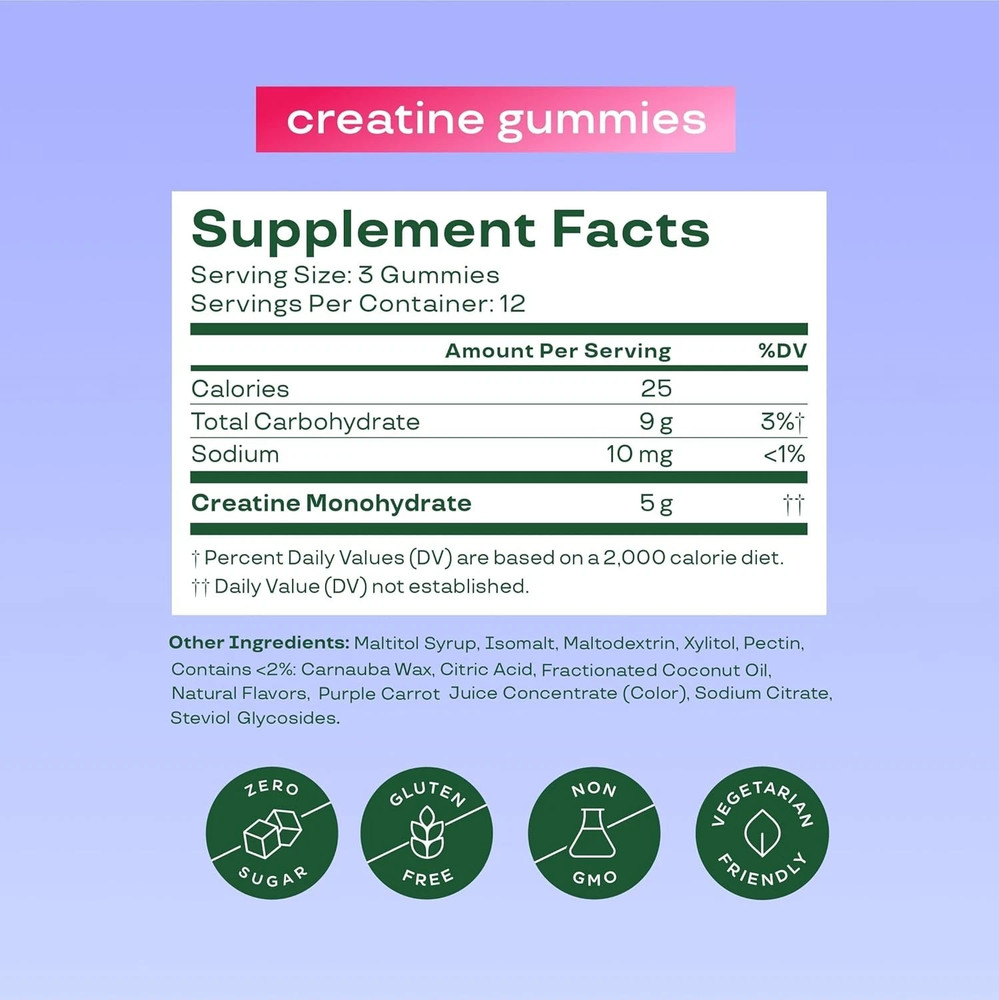 3-Pack Bloom Creatine Monohydrate Gummies, 5g Per Serving, Sugar-Free