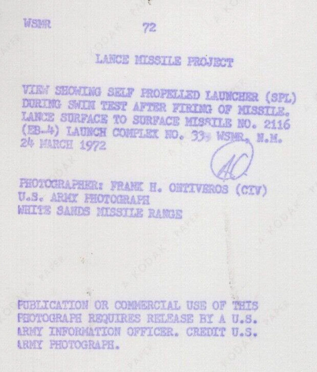 1972 Lance Missile Project Launch Complex 33 Vought 8" x 10"
