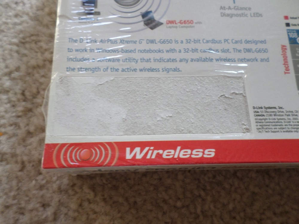 D-Link DWL-G650 Wireless Cardbus Adapter, 802.11g, 108Mbps