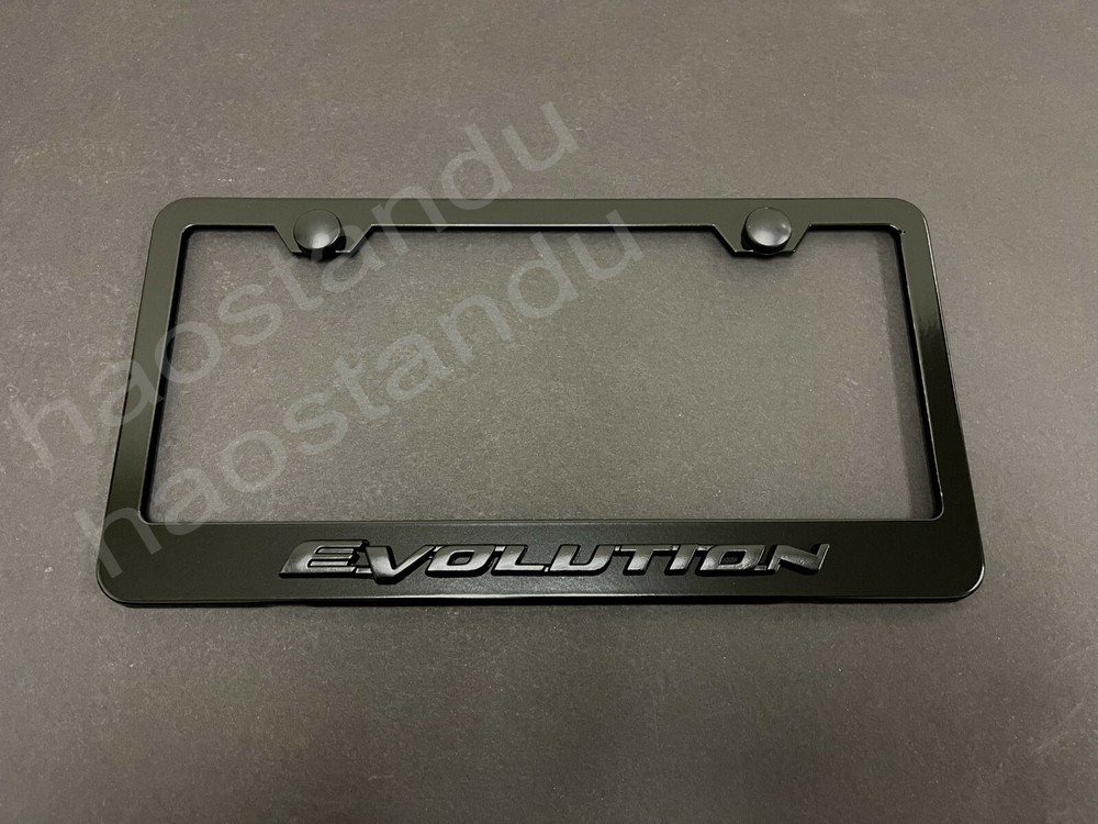 1x Black EVOLUTION 3D Emblem Badge BLACK Stainless License Plate Frame RUST FREE