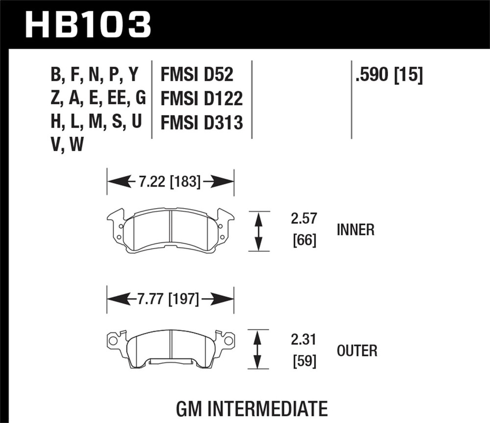 Hawk HB103U.590 DTC-70 PADS GM Intermediate