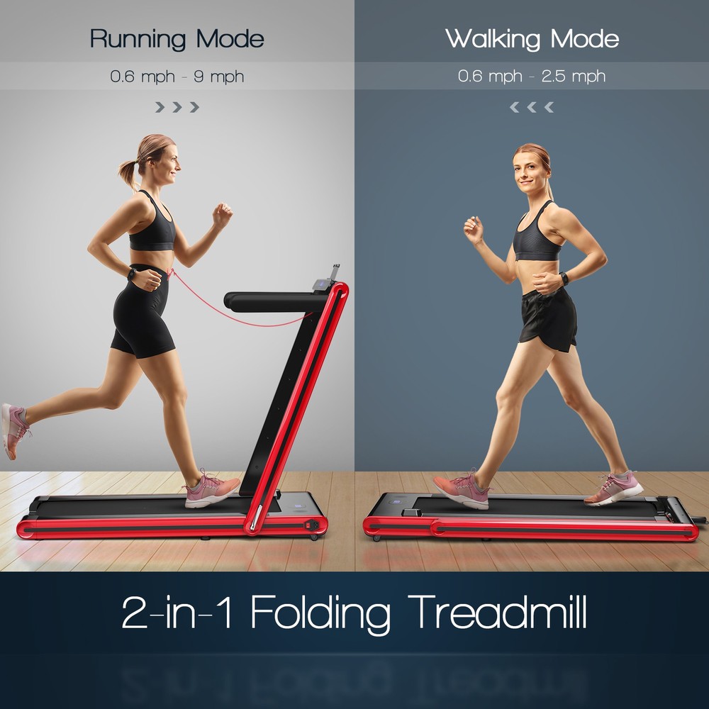 2-in-1 Folding Treadmill 2.25HP Jogging Exercise Machine W/ LED Display Red