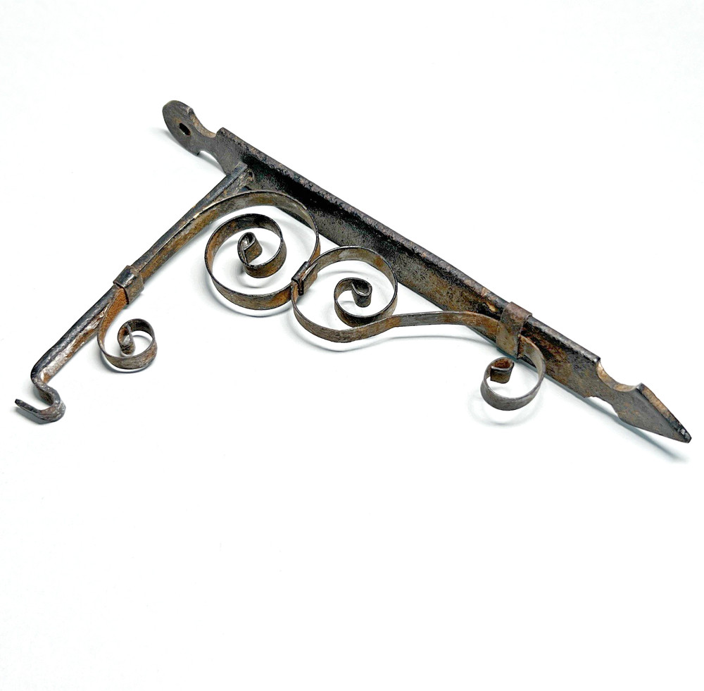 Victorian Cast Iron Wrought Scroll Bracket Wall Hanger Hook Black Single Small