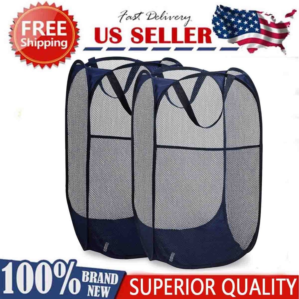 Convenient and practical foldable mesh pop-up laundry basket (blue |2-piece set)