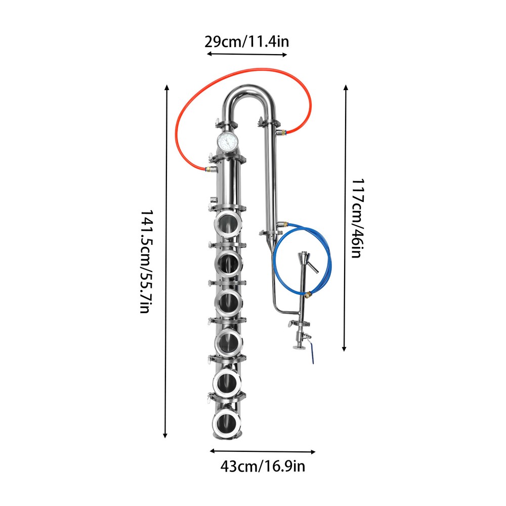 4" Inch Stainless Moonshine Still Reflux Column With Copper Bubble Plate 6 Layer