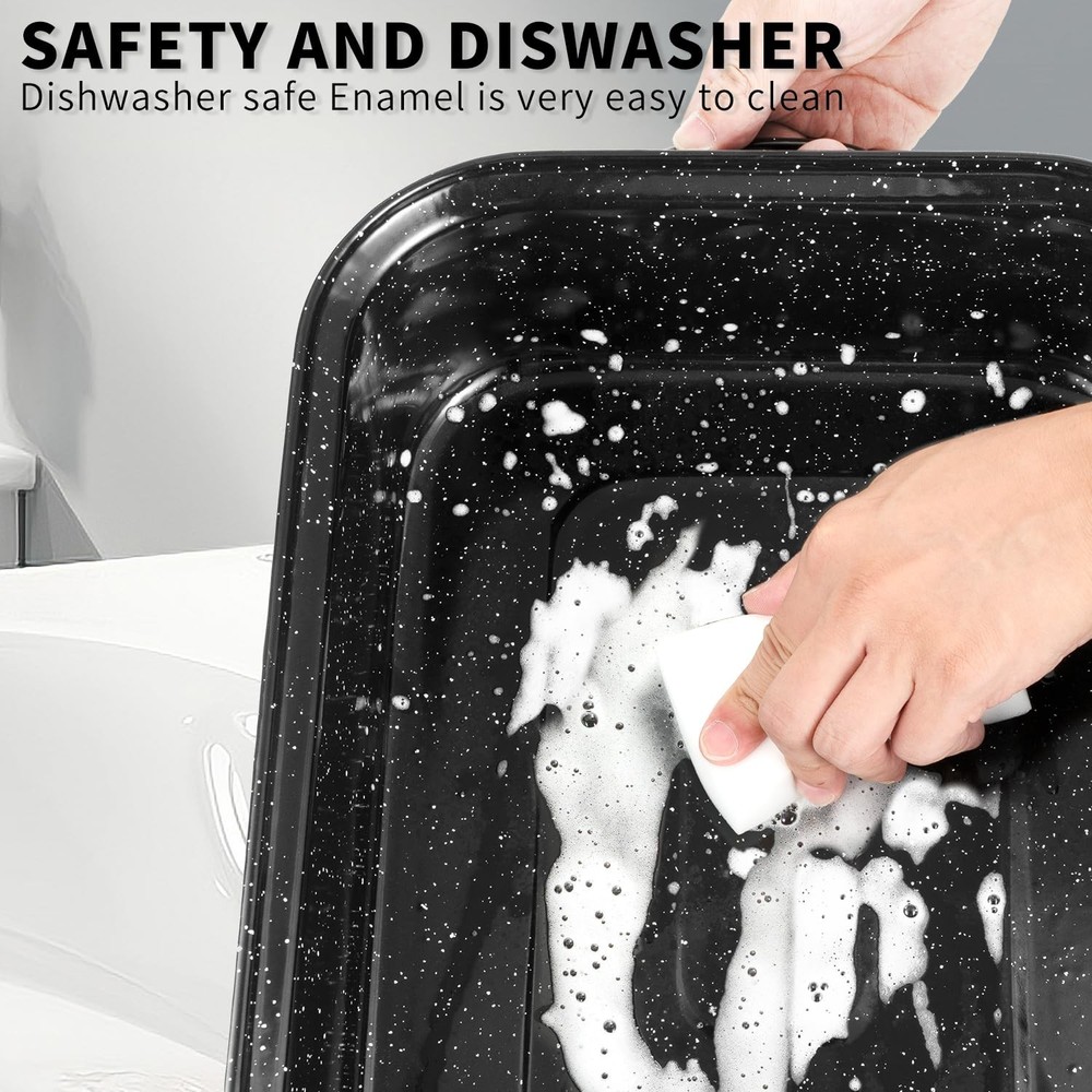 Roasting Pan with Rack, 21” Rectangular Granite Roaster Pan, 25lb Capacity, L...