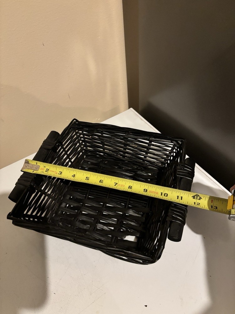 Black rectangular, plastic wicker basket