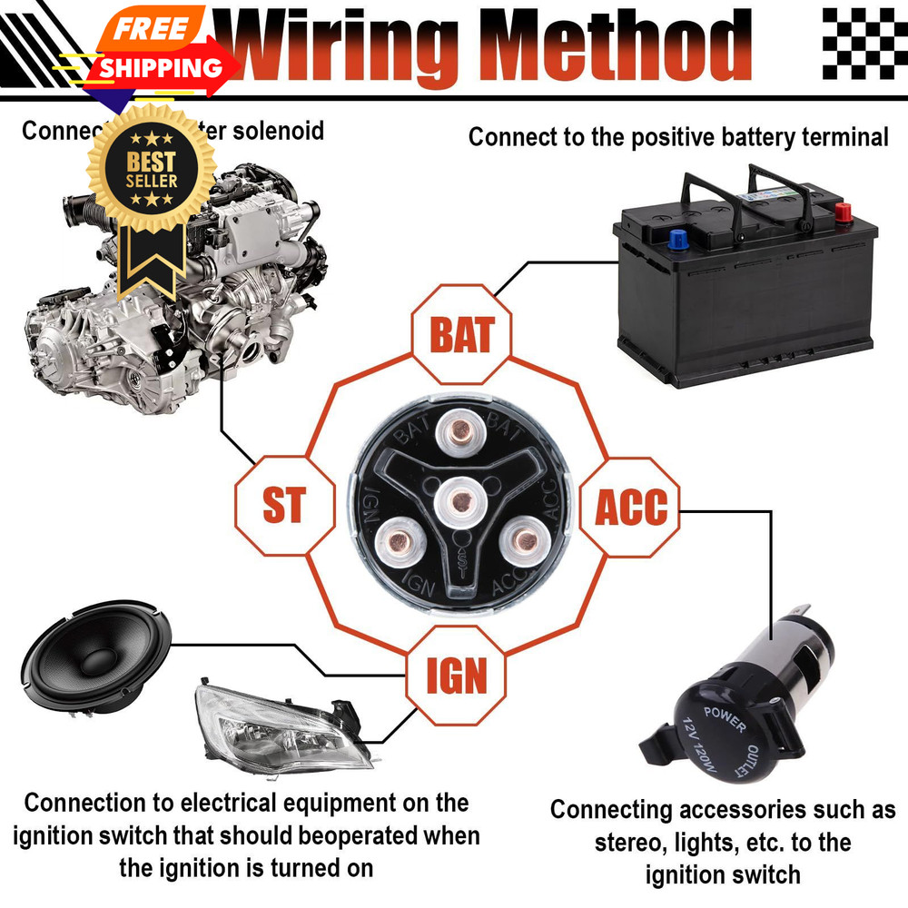 Ignition Switch with Key, Universal Key Switch, 12V 4 Position...