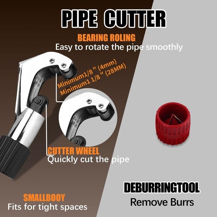 Flaring Tool Kit for HVAC, Pipe Expander 1/4''-3/4'', 6-19mm, Deburring Tool & C