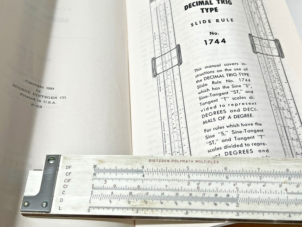 Dietzgen Slide Rule Polymath Multiplex Decimal Trig Type 1744 Case Box Manual