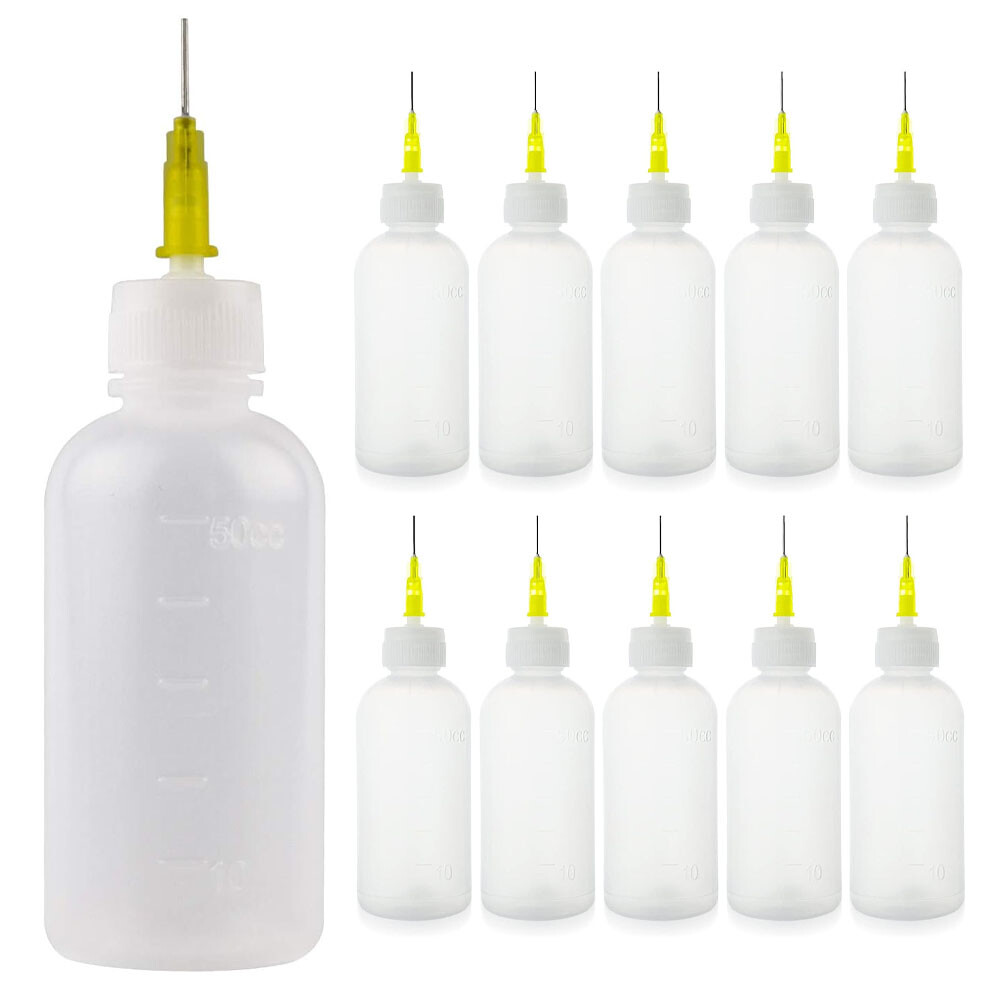 10PCS 50ml Quality Empty Needle Tip Squeezable LDPE Plastic Bottles - WHITE CAP