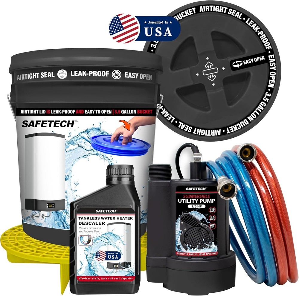 Safetech Tankless Water Heater Flushing Kit with Screw-Top Lid, Quart Descaler