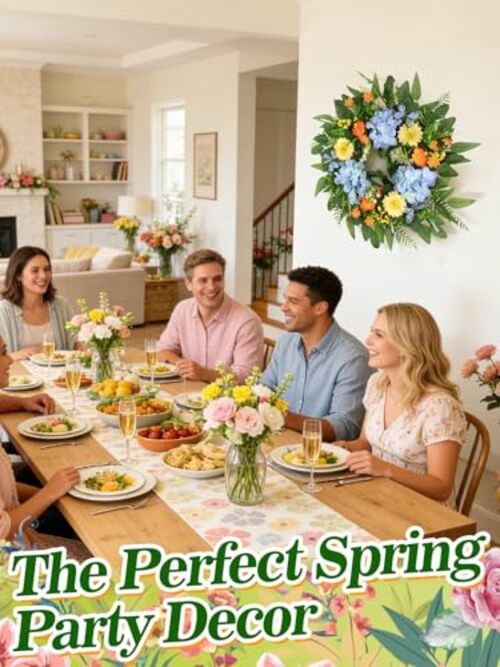 24in Hydrangea Spring Wreaths for Front Door - Summer Hydrangea & Butterfly