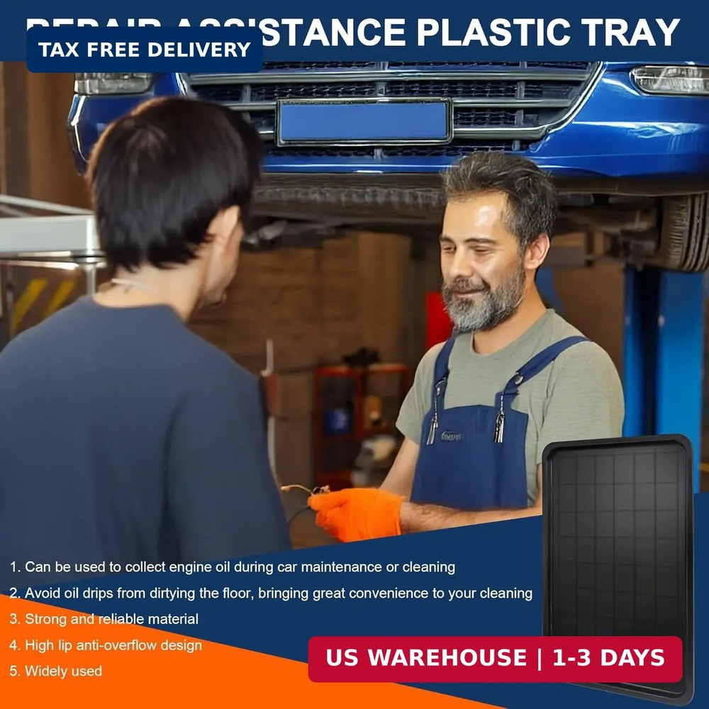 3pc Black Plastic Rectangular Stackable Automotive Drip Pans, 35.2 x 23.4 Inches