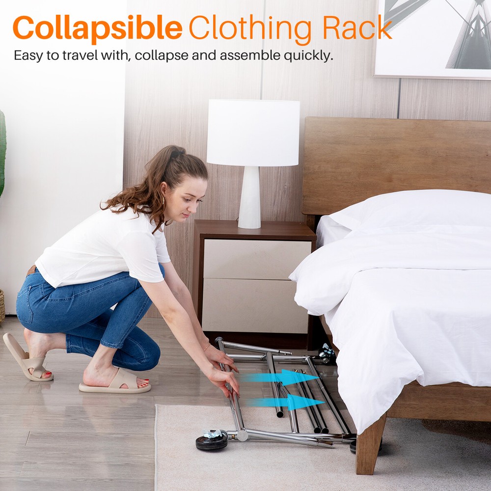 HOKEEPER 250lbs Sing Rail Adjustable Collapsible Rolling Clothes Garment Racks