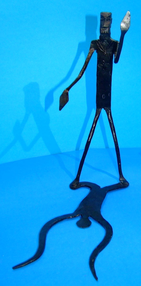 Wrought Iron Brutalist Walking Man Shadow Statues MCM Bookends