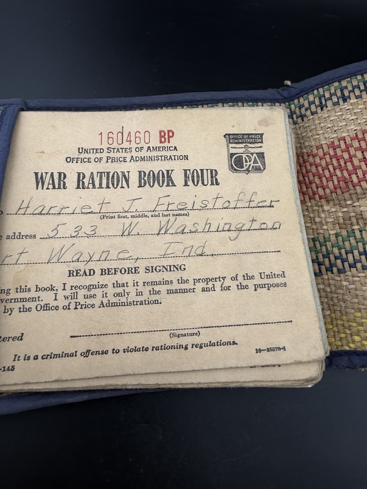 War Ration Books And Hand Woven Holder Case