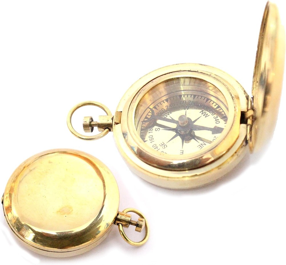Brass Push button Compass Nautical Pocket Compass Working Compass Lid Compass