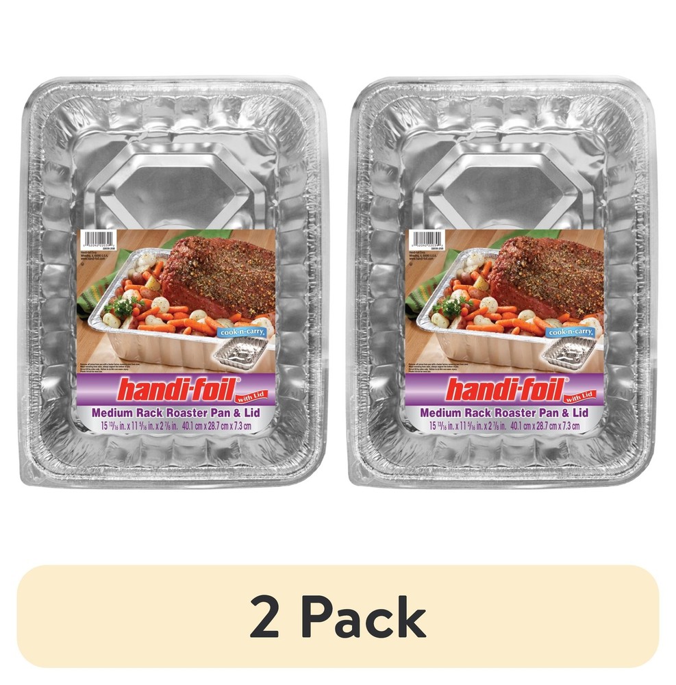 (2 pack Large Aluminum Roaster Pan Medium W/ Lid 1 Count