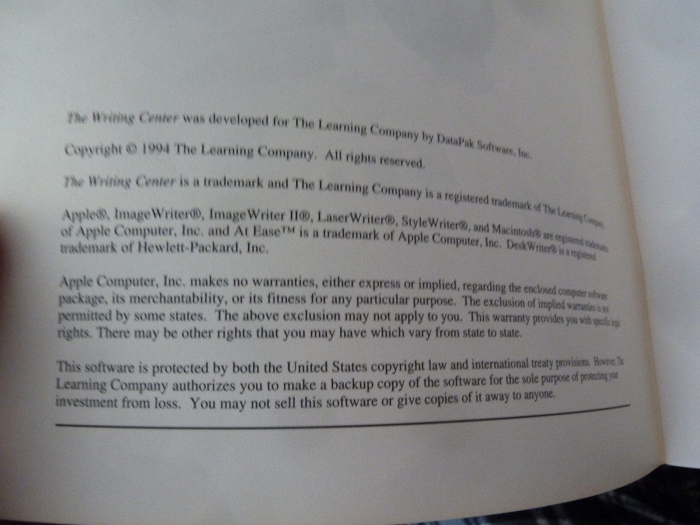 The Learning Company: The Writing Center Quick Reference, 1994, Apple Macintosh