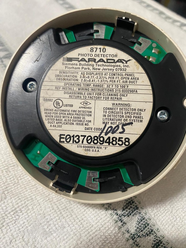 Faraday Siemens 8710 Smoke Detector Pre-owned Functional Operation
